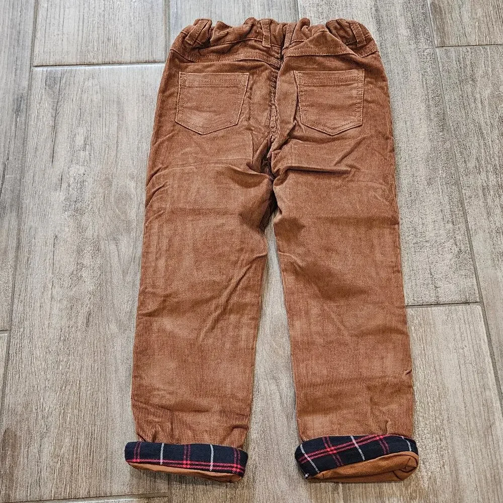 Mud Pie Corduroy Pants Boys 5T Plaid‎ Lined Roll Cuff Fall Holiday Dress Pants